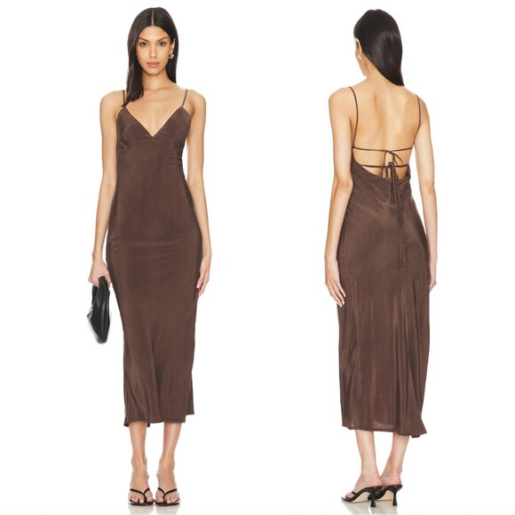 ALOHAS Island Midi Slip Dress in Brown Cupro Cami Camisole Small S - Picture 1 of 2